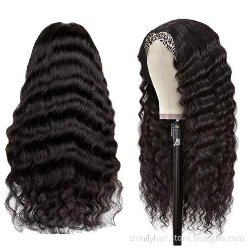 Shmily Factory Wholesale Deep Wave Headband Human Hair Wigs For Black Women Brazilian Hair Glueless Remy Curly Human Hair Wigs